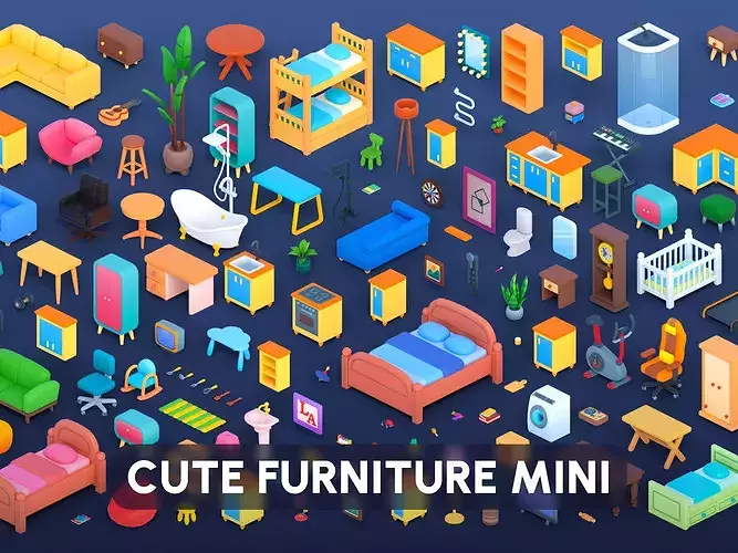 Cute Furniture Mini Low-poly 3D model