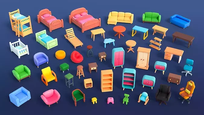 Cute Furniture Mini Low-poly 3D model 2
