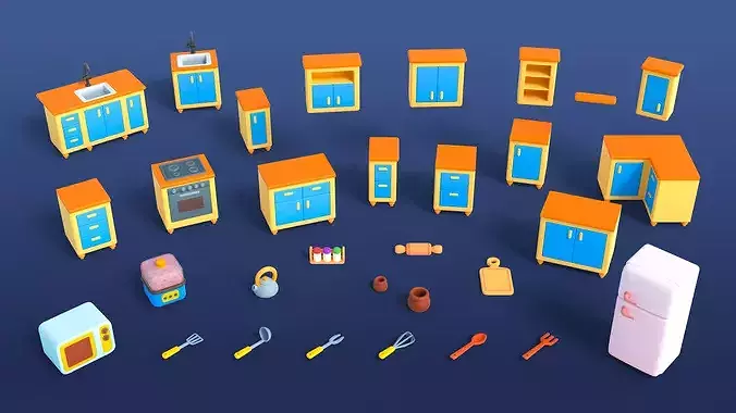 Cute Furniture Mini Low-poly 3D model 3