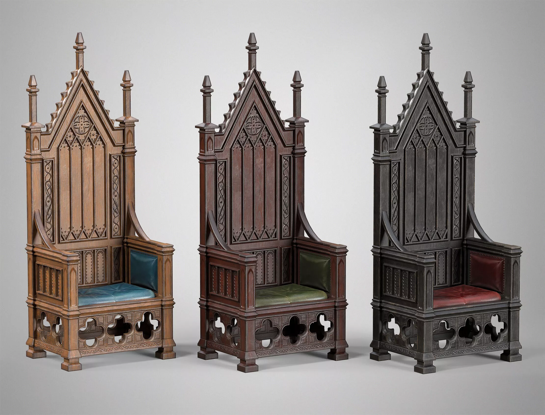 Medieval Throne Chair - Wooden Gothic Throne AAA Game Ready Low-poly 3D model