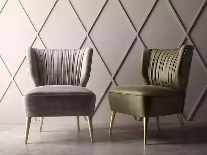 Bakairi two velvet chairs with gold legs 3D model