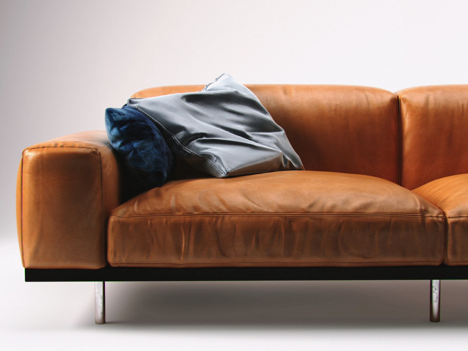 Naviglio orange leather sofa with pillows 3D model_3