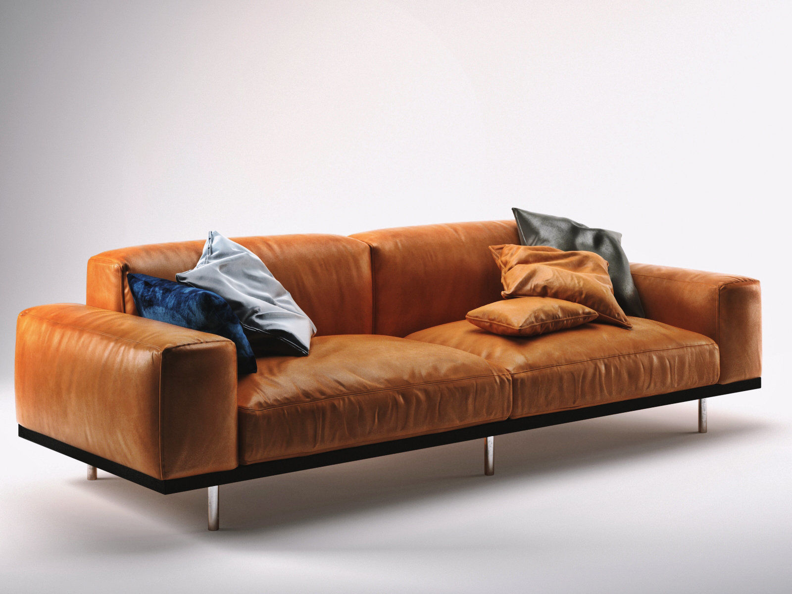 Naviglio orange leather sofa with pillows 3D model_1