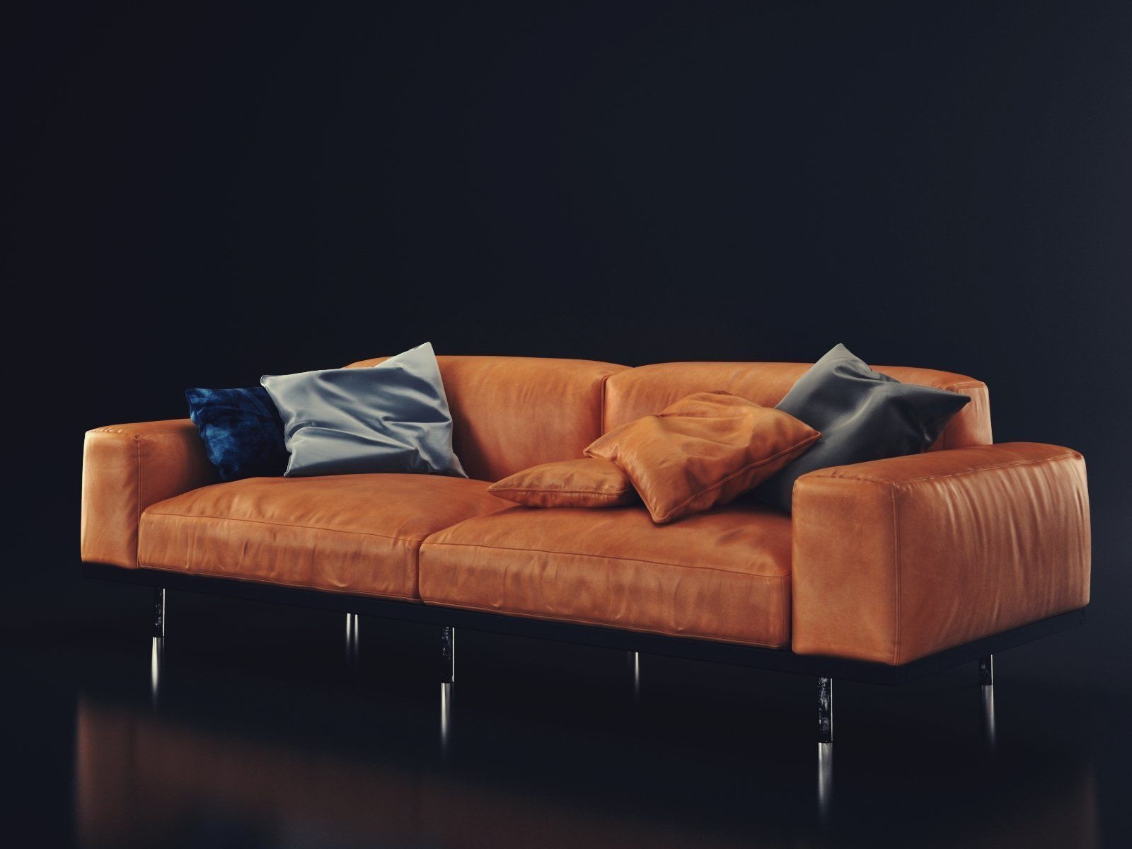 Naviglio orange leather sofa with pillows 3D model_4
