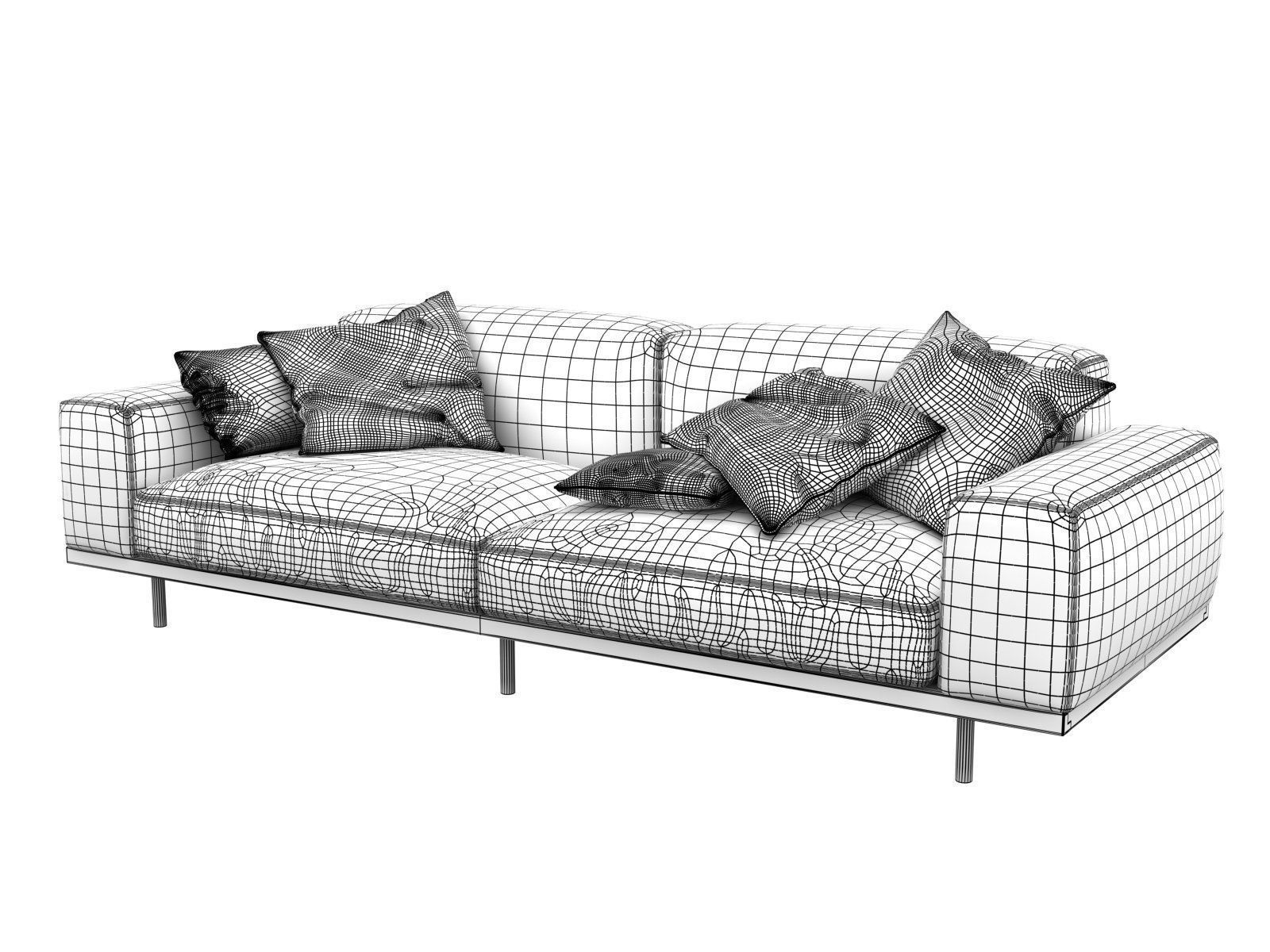 Naviglio orange leather sofa with pillows 3D model_5