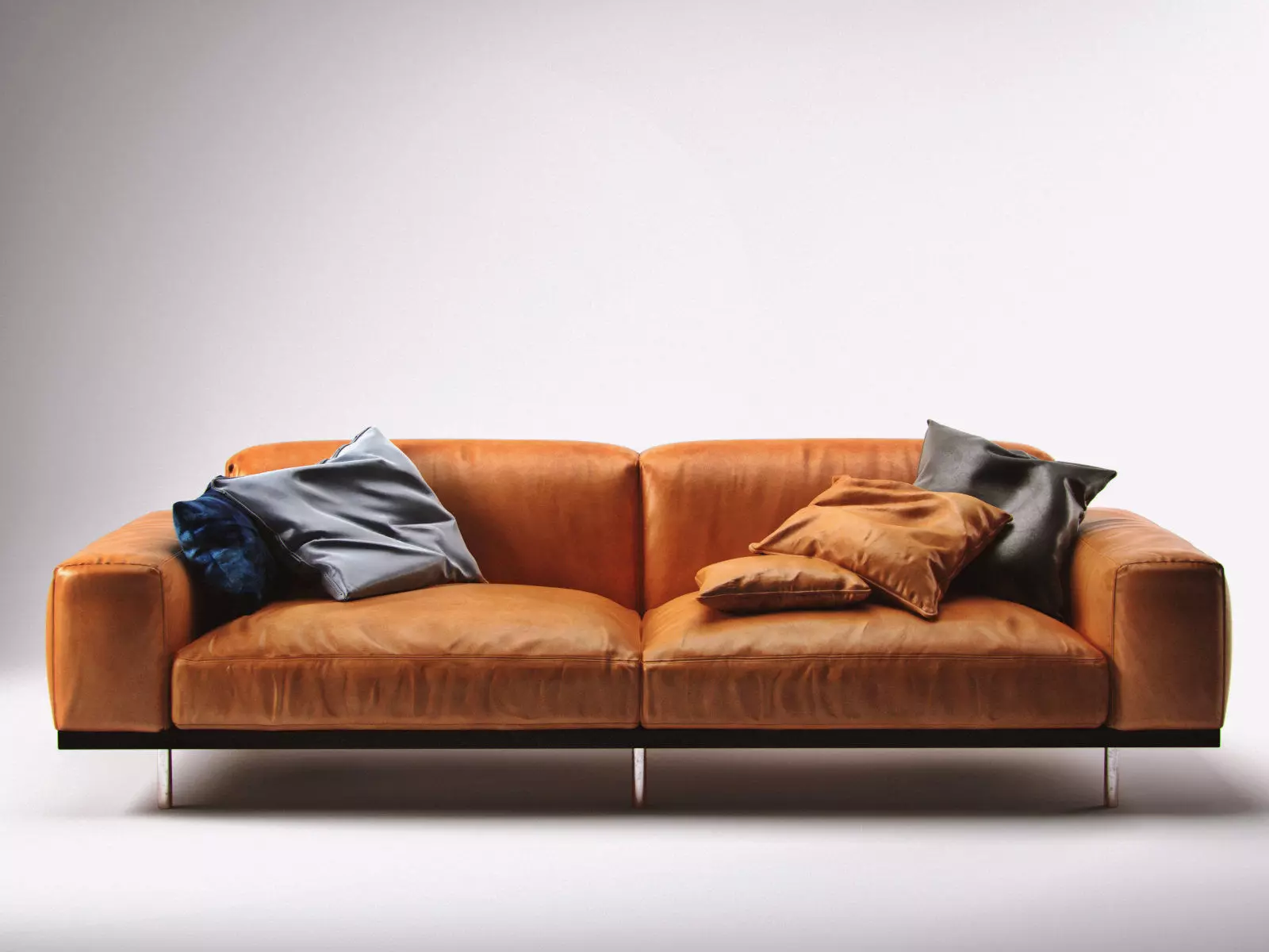 Naviglio orange leather sofa with pillows 3D model_0