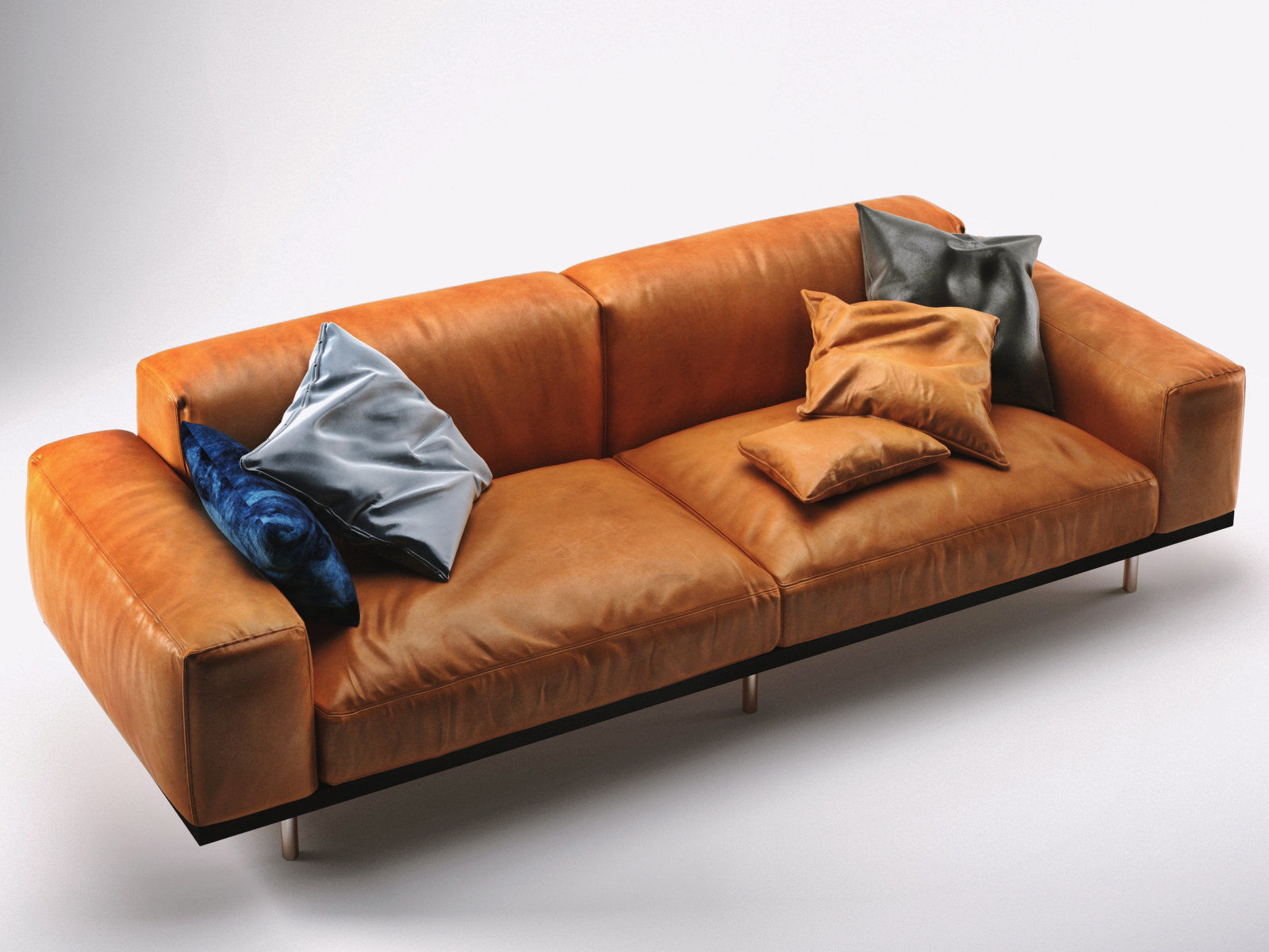 Naviglio orange leather sofa with pillows 3D model_2