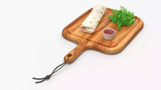 Burrito on Wooden Board 3D model 7