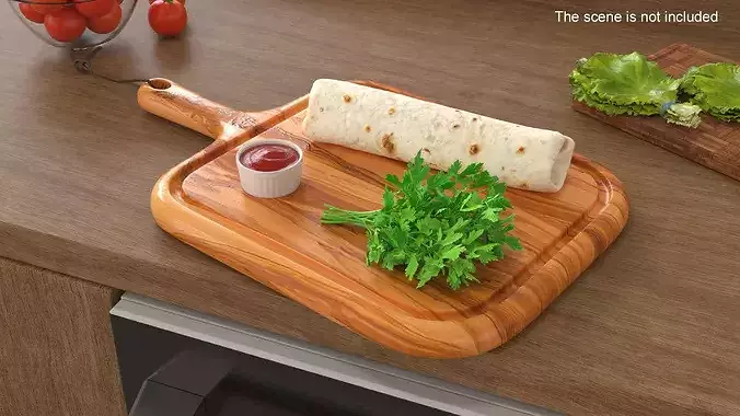 Burrito on Wooden Board 3D model 3