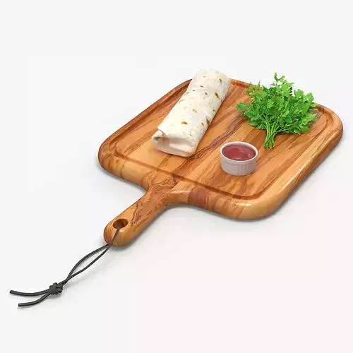 Burrito on Wooden Board 3D model 2
