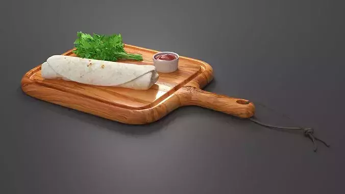 Burrito on Wooden Board 3D model 4