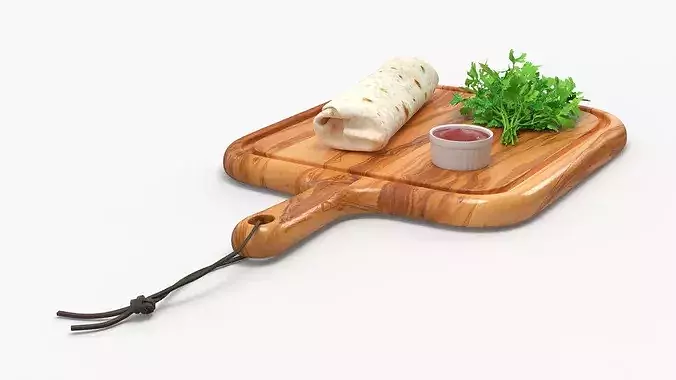 Burrito on Wooden Board 3D model 6