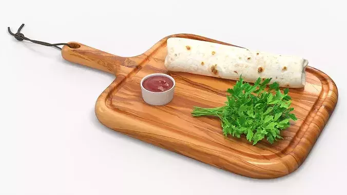 Burrito on Wooden Board 3D model
