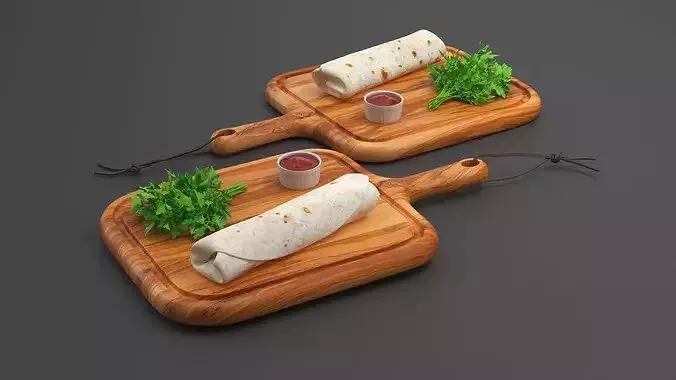 Burrito on Wooden Board 3D model 5