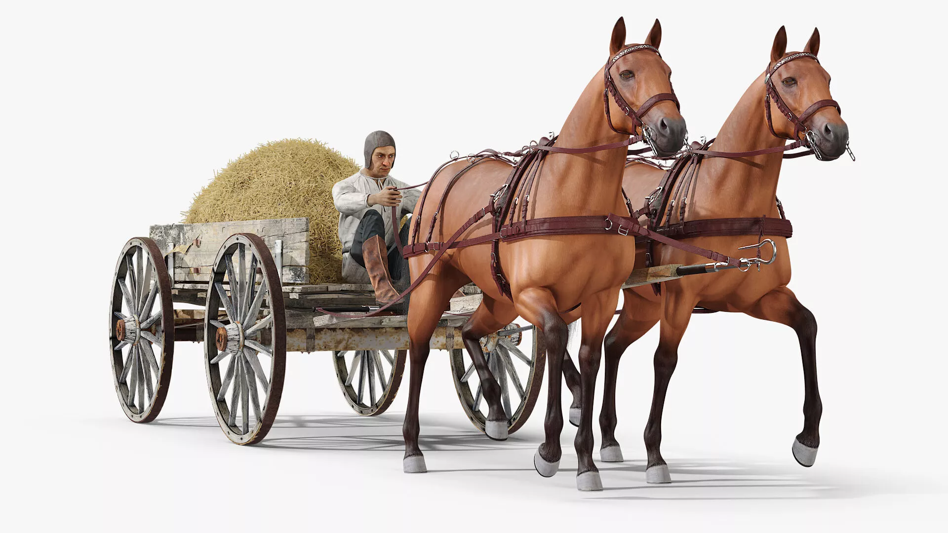 Medieval Peasant with Wagon of Hay 3D model