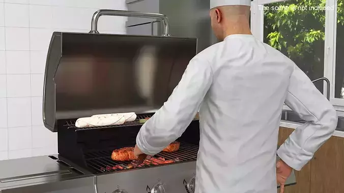 Chef Cooking Burritos on Grill 3D model 3