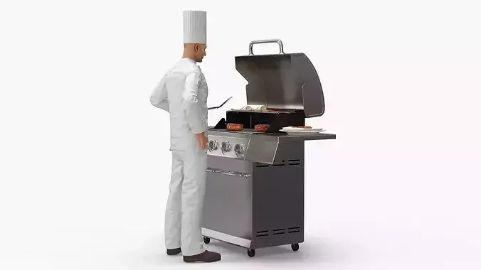 Chef Cooking Burritos on Grill 3D model