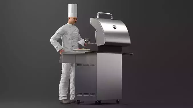 Chef Cooking Burritos on Grill 3D model 4