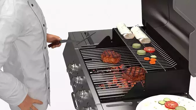 Chef Cooking Burritos on Grill 3D model 7
