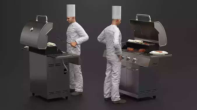 Chef Cooking Burritos on Grill 3D model 5