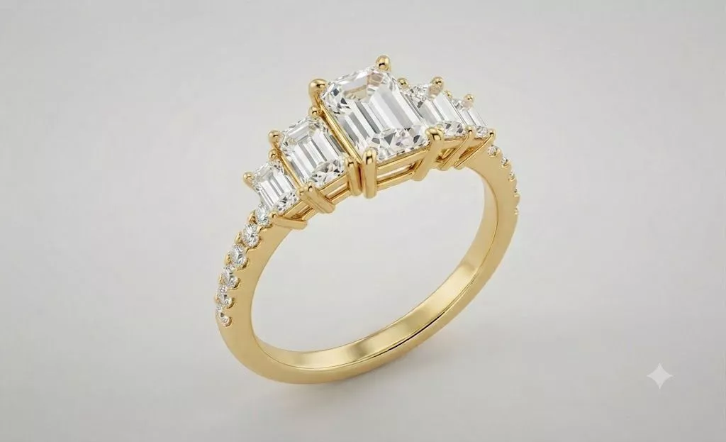Elegant Five-Stone Emerald-Cut Diamond Statement Ring 3D print model