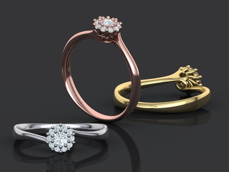 Engagement ring  122 centr 3mm stone 3D print model_3