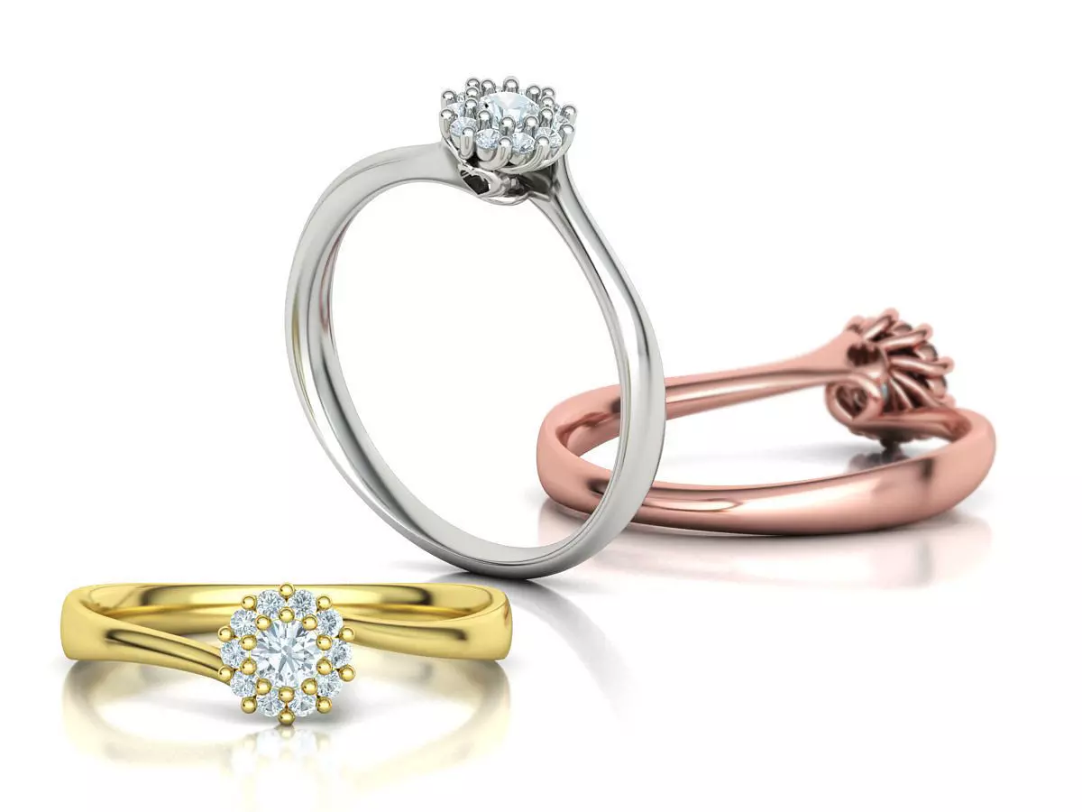 Engagement ring  122 centr 3mm stone 3D print model_0