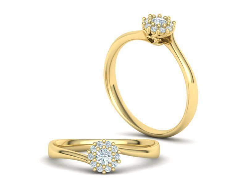 Engagement ring  122 centr 3mm stone 3D print model_4