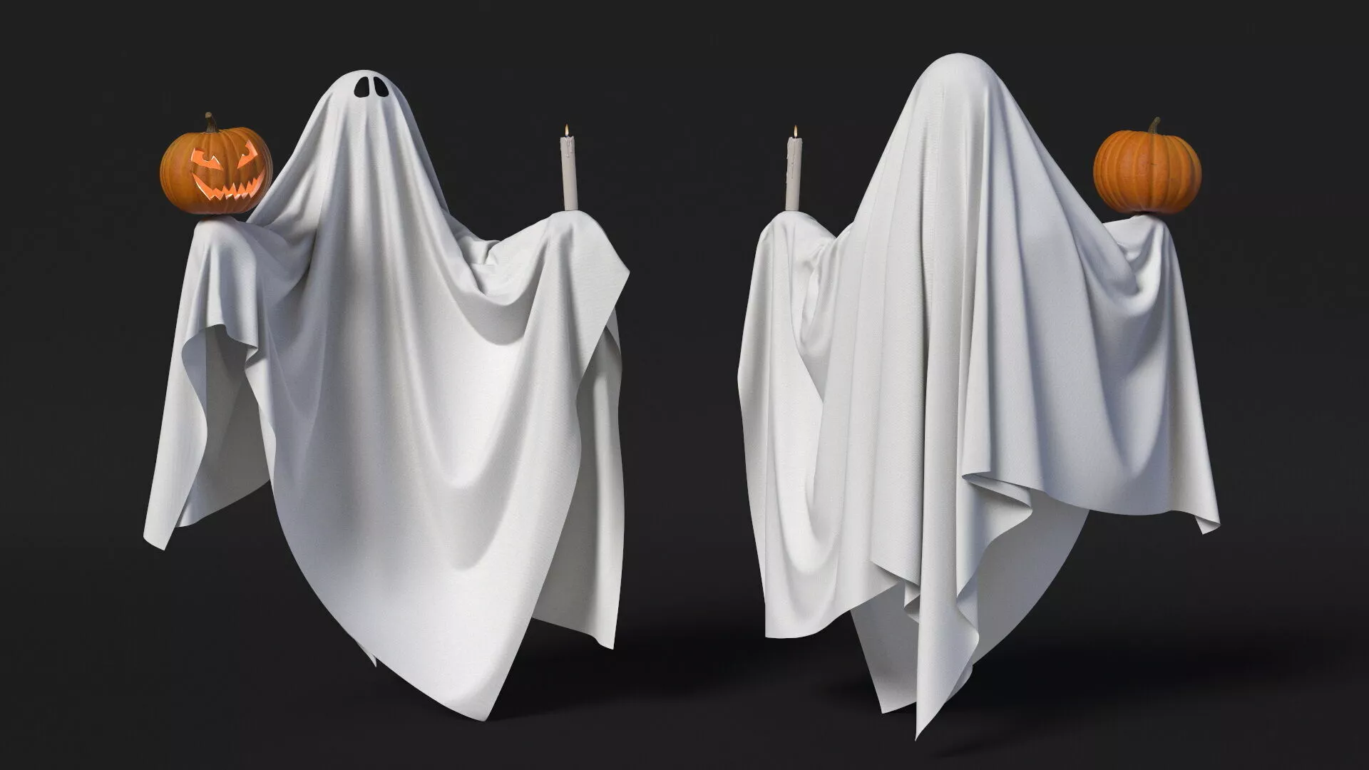 Floating Ghost with Jack o Lantern and Candle 3D model