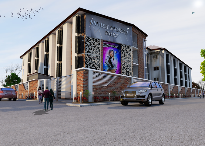 hostel building with people 3D model