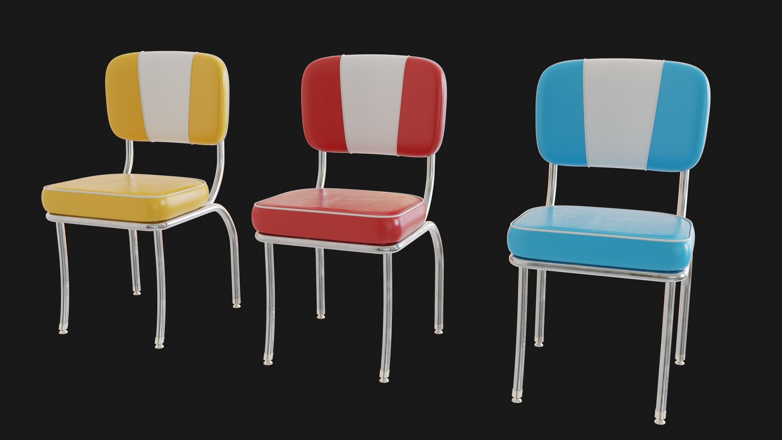 Retro Diner 50s Chair  Low-poly 3D model_7