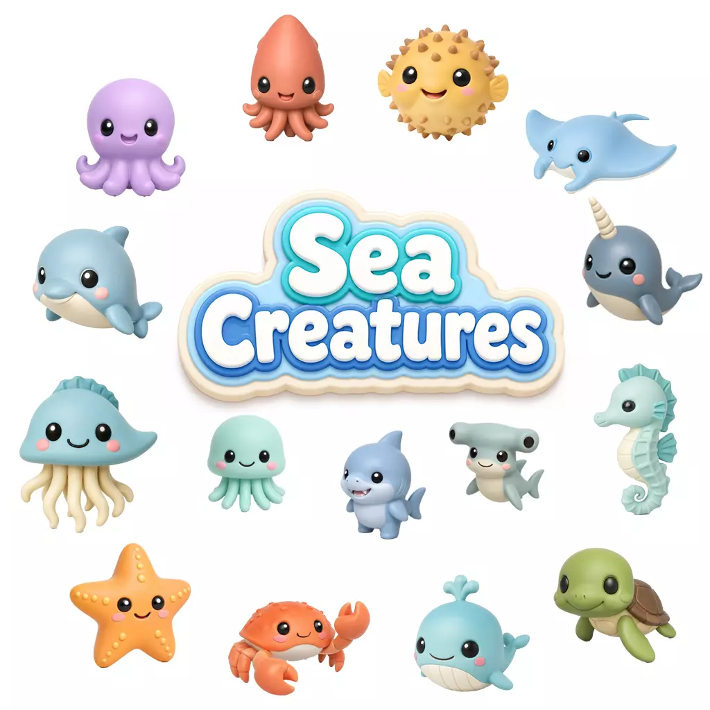 SEA CREATURES MEGA PACK 15 CHIBI OCEAN FRIENDS 3D print model