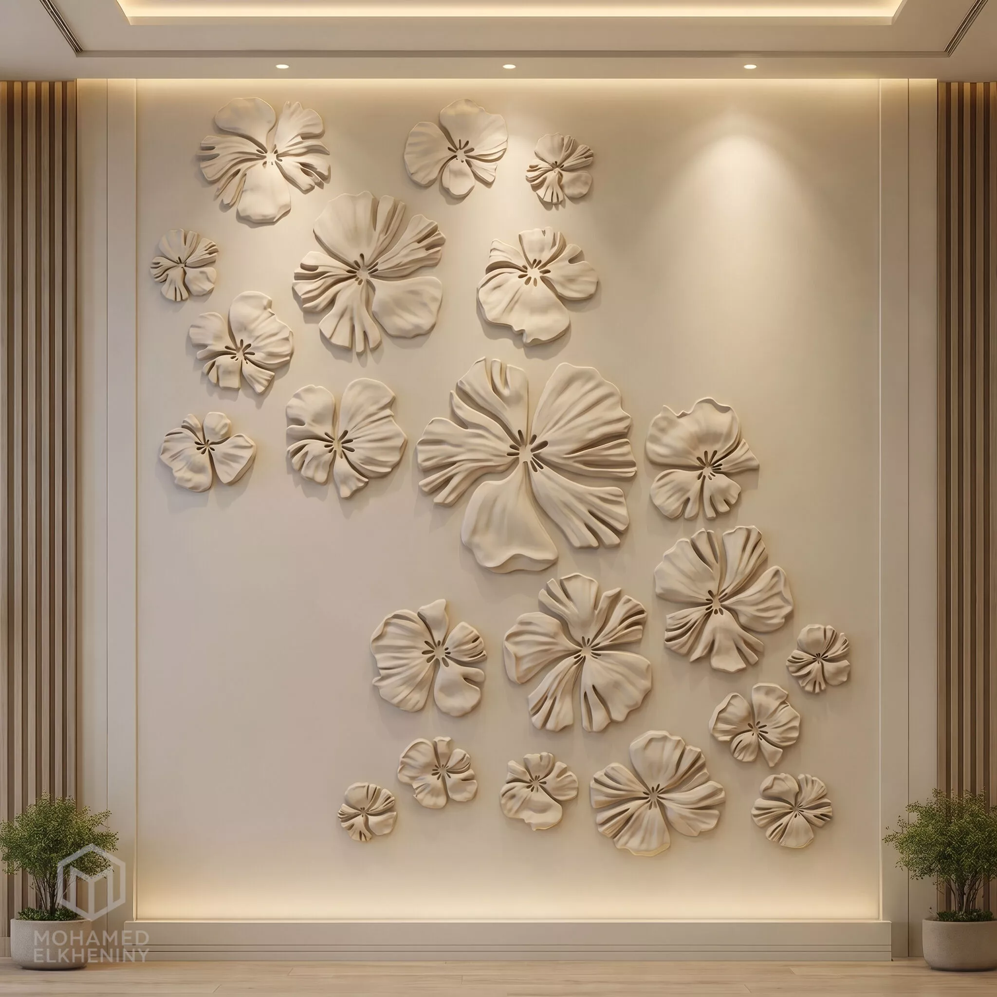 Modern Floral 3D Wall Decor Panel Relief Mural STL CNC 3D model