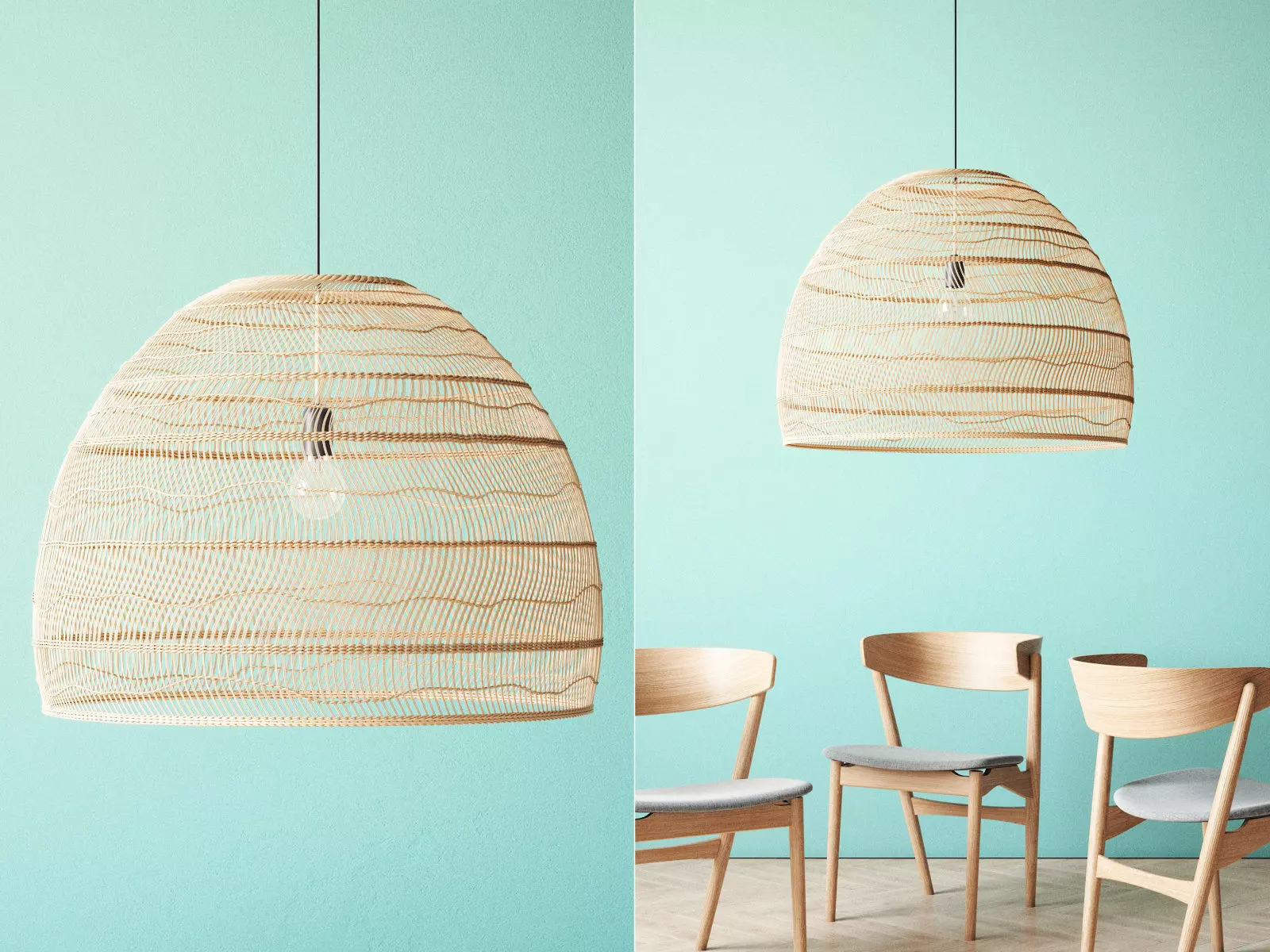 Wicker Hanging Lamp Large 3D model_1