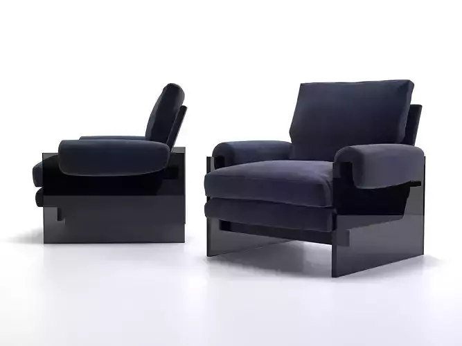 Lucite recliner chair - velvet 3D model