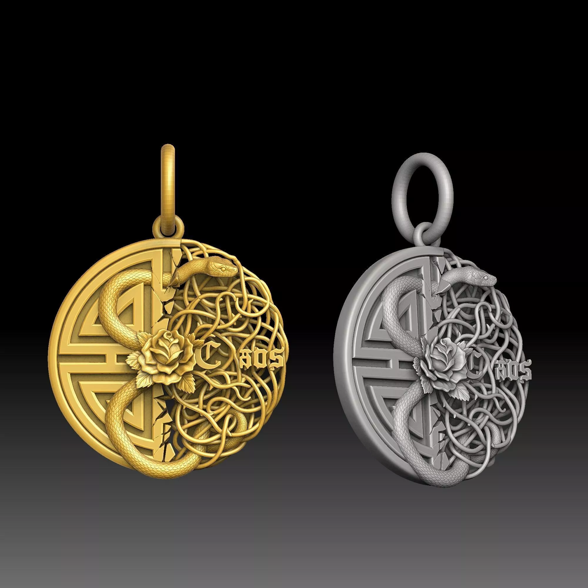 Chaos Order - one inch pendant 3D print model
