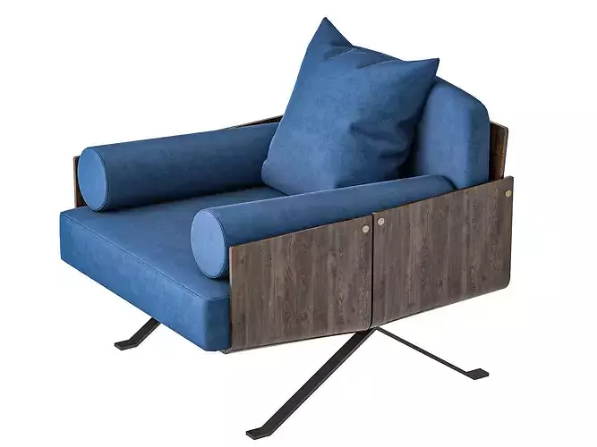 Modern Mixed Material Swivel Armchair Set Low-poly 3D model 2