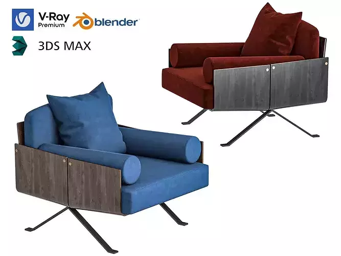 Modern Mixed Material Swivel Armchair Set Low-poly 3D model
