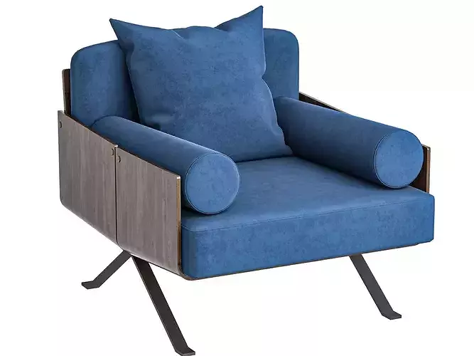 Modern Mixed Material Swivel Armchair Set Low-poly 3D model 4