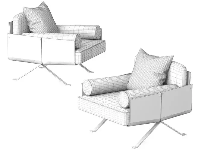 Modern Mixed Material Swivel Armchair Set Low-poly 3D model 7
