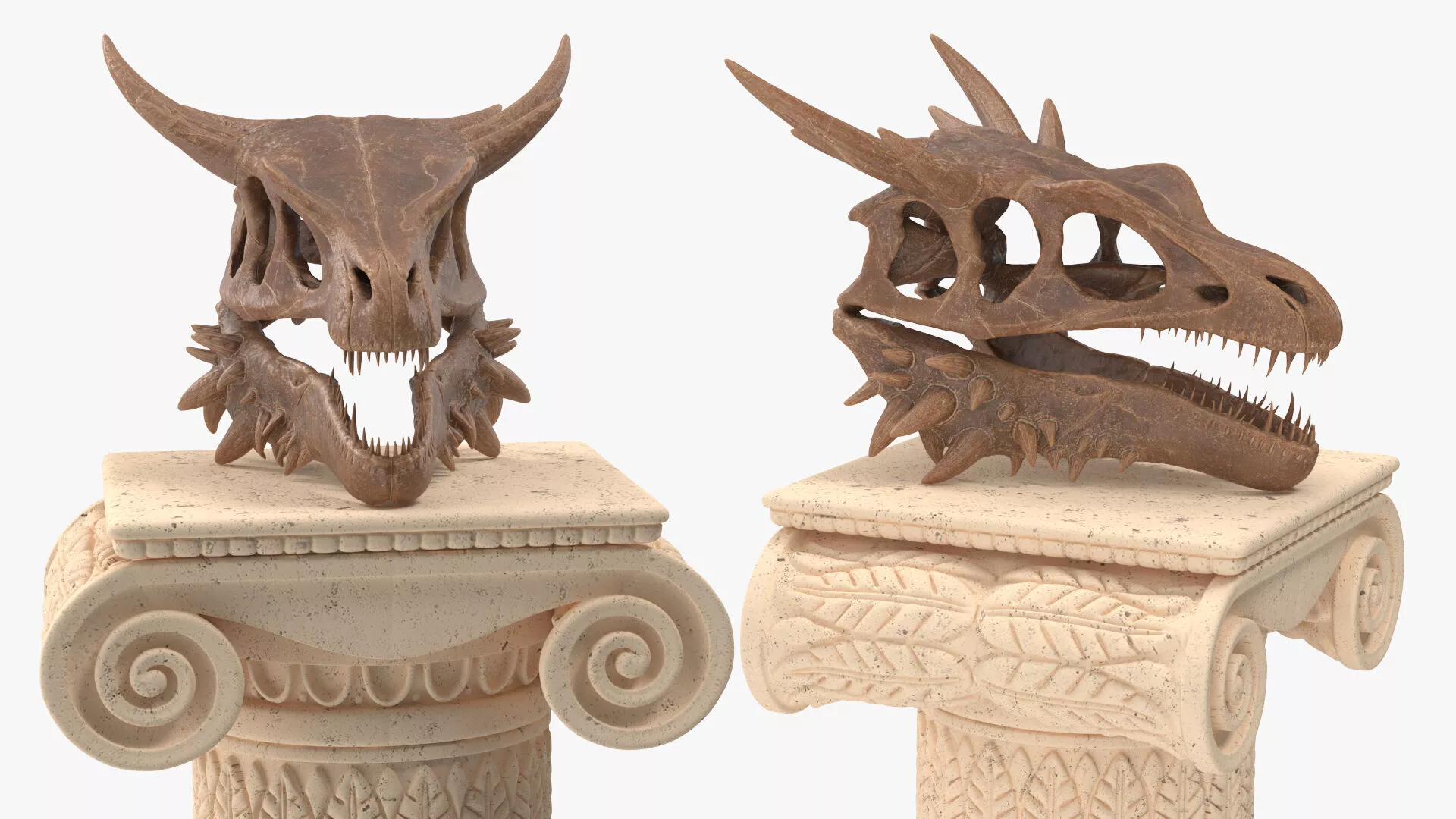 Fossilized Dragon Skull on Pedestal Column for 3D Print 3D print model