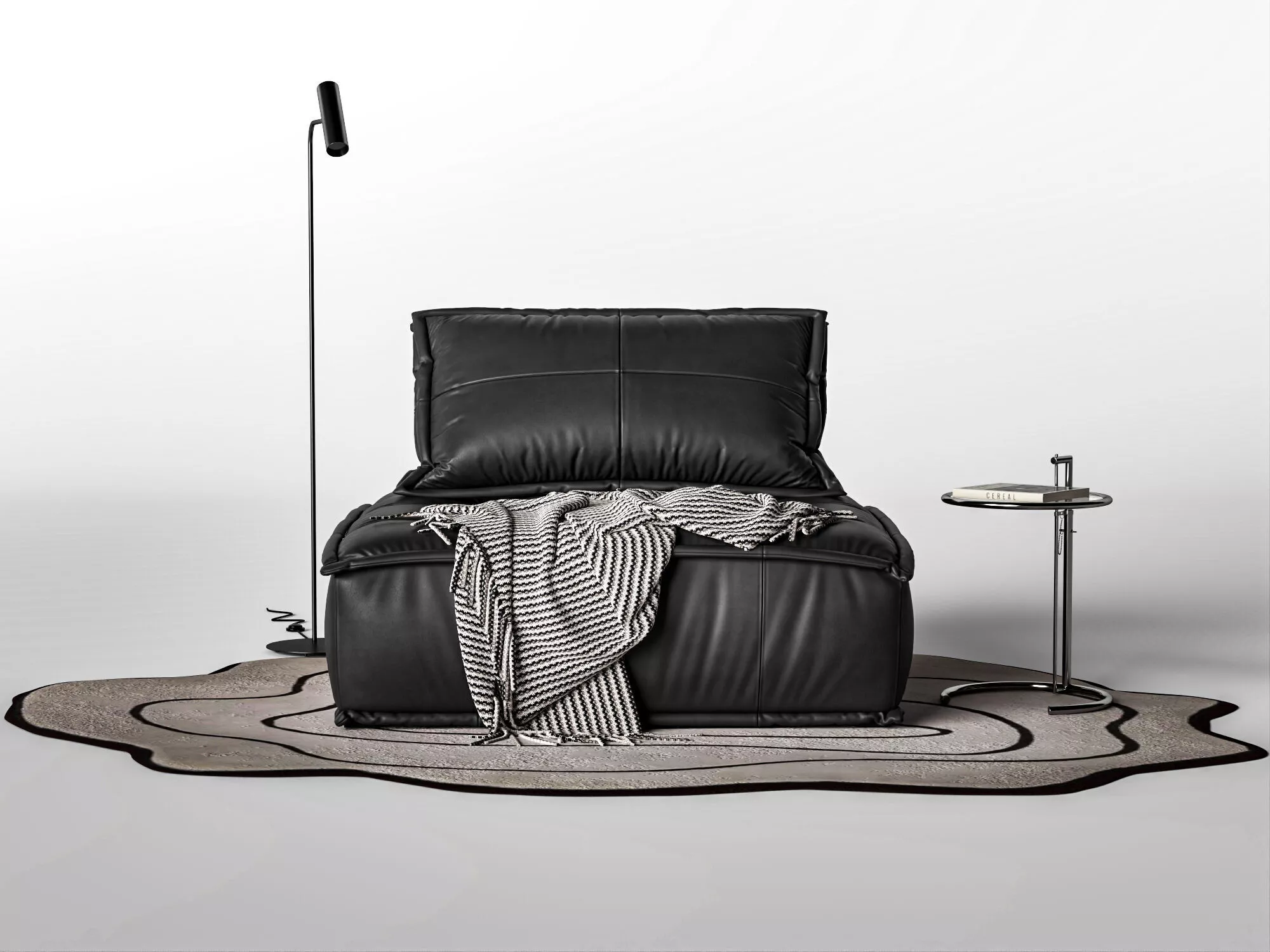 Modern Black Leather Modular Lounge Chair Low-poly 3D model