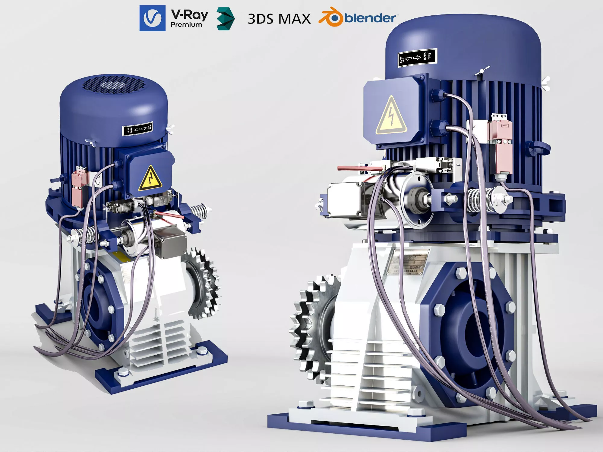 Industrial Electric Motor Pump Unit 3D Model Low-poly 3D model