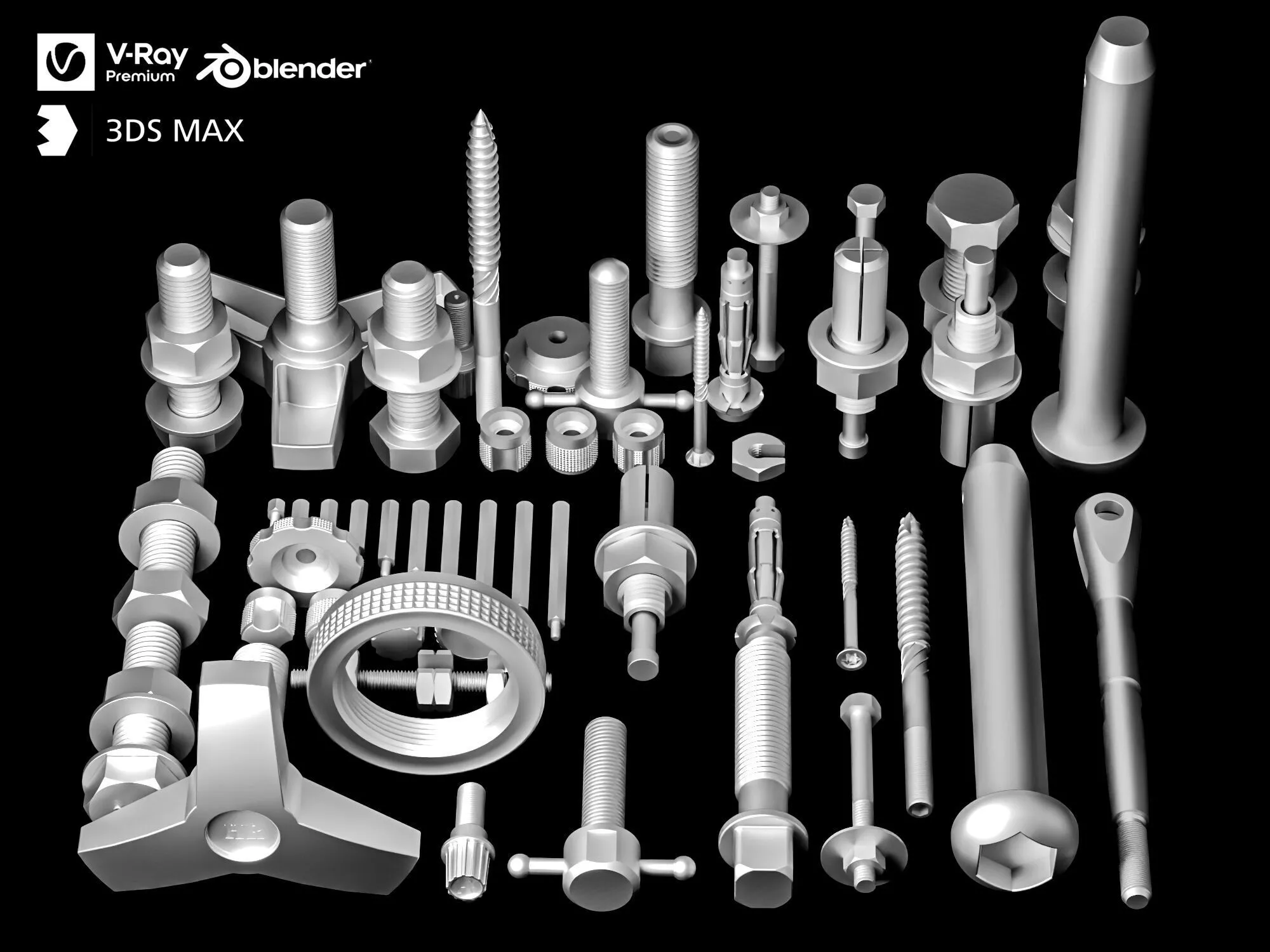 Metal Bolt Screw Fastener Asset Pack 3D Model 3D model
