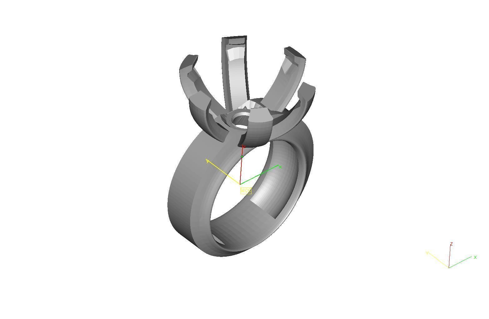 Ring gold with diamond in center 3D print model_2
