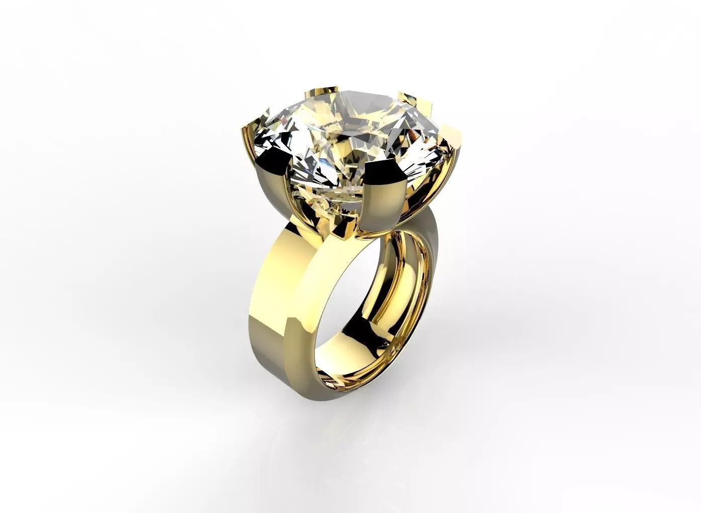 Ring gold with diamond in center 3D print model_0