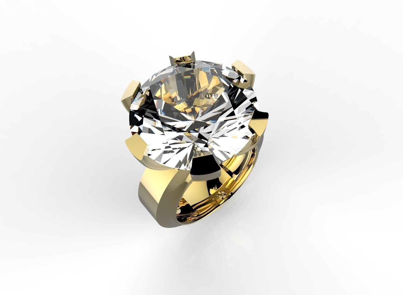 Ring gold with diamond in center 3D print model_1