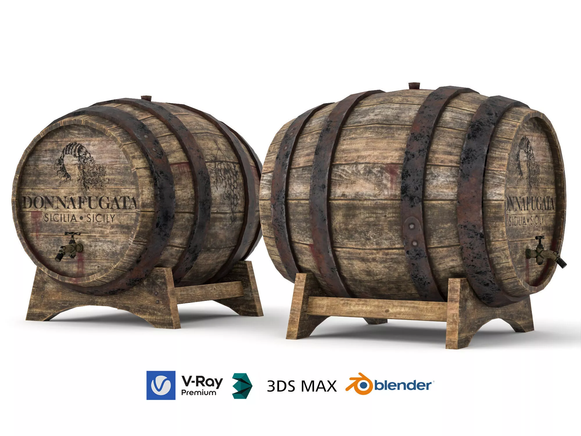 Wooden Wine Barrel with Stand 3D Model Low-poly 3D model