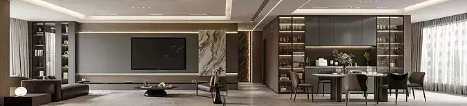 Italian-style living and dining room  3D model 3