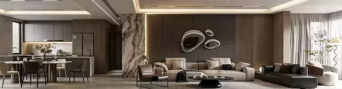 Italian-style living and dining room  3D model 2